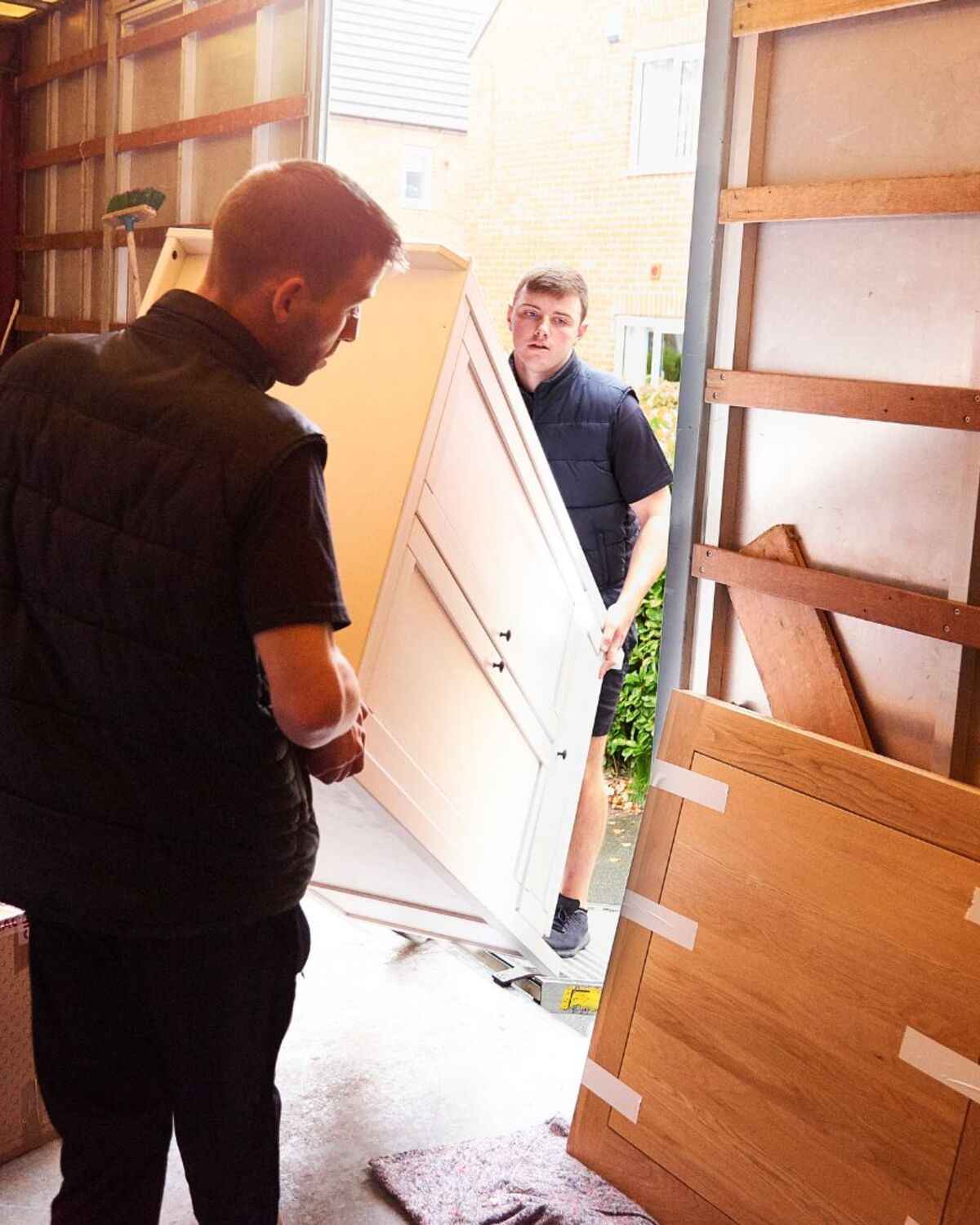 Furniture secured inside a moving truck in the Upper Valley